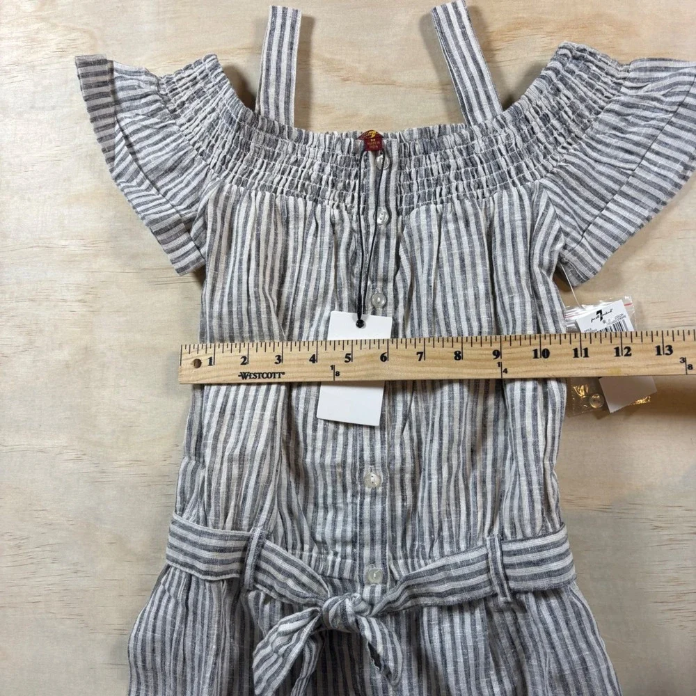 7 For All Mankind Beige and White Striped Linen-Blend Jumpsuit